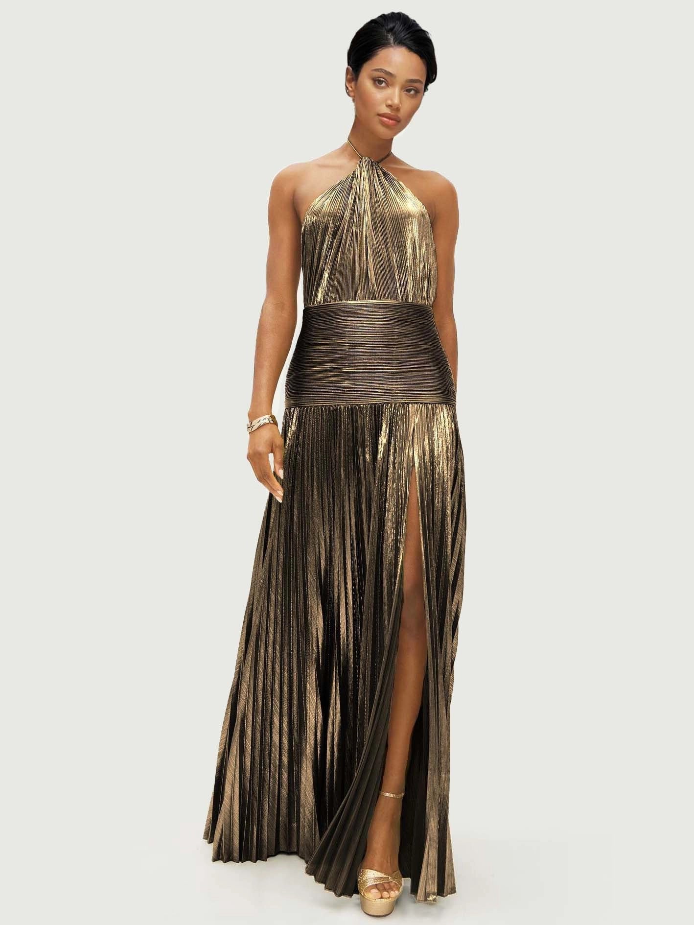 Octavia | Pleated Halter Neck Maxi Dress