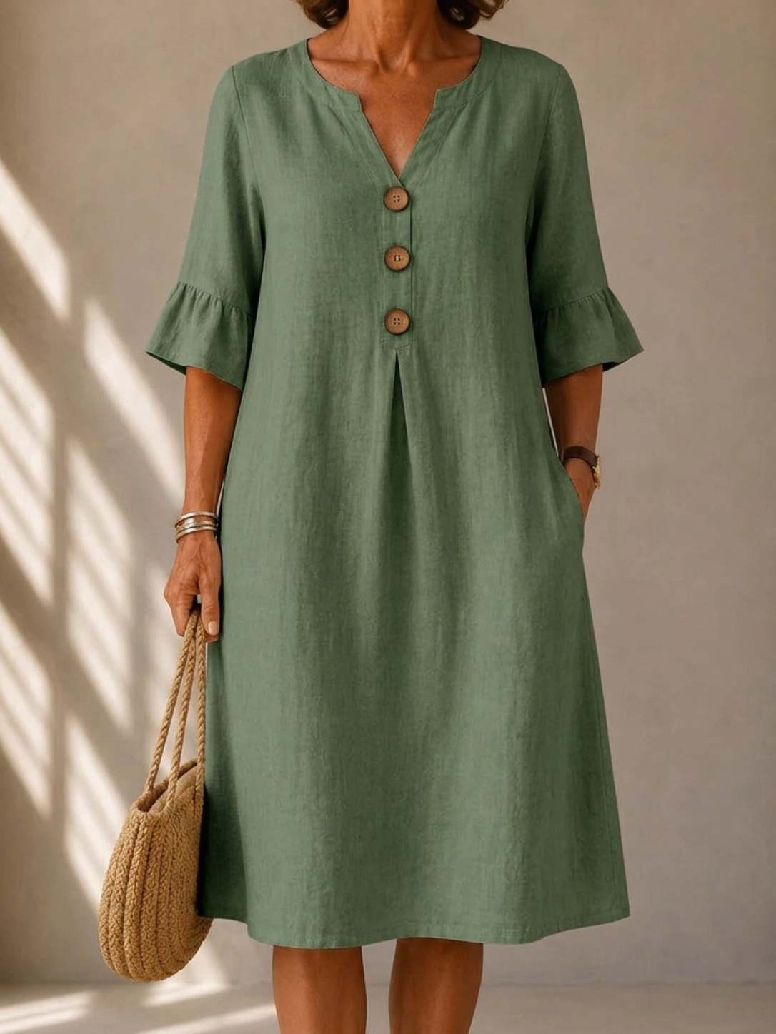Colette | Buttoned Gathered Front Dress