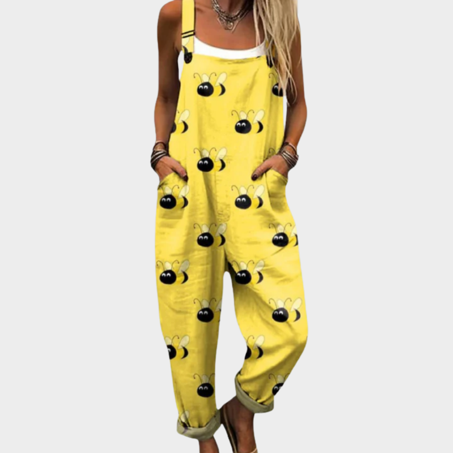 Theodora | Yellow Print Dungarees