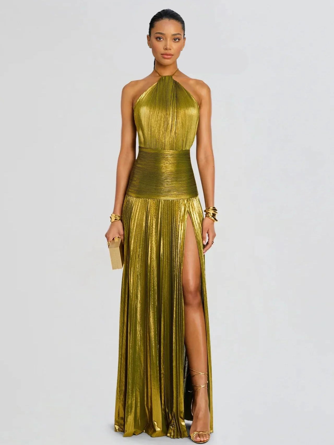 Octavia | Pleated Halter Neck Maxi Dress
