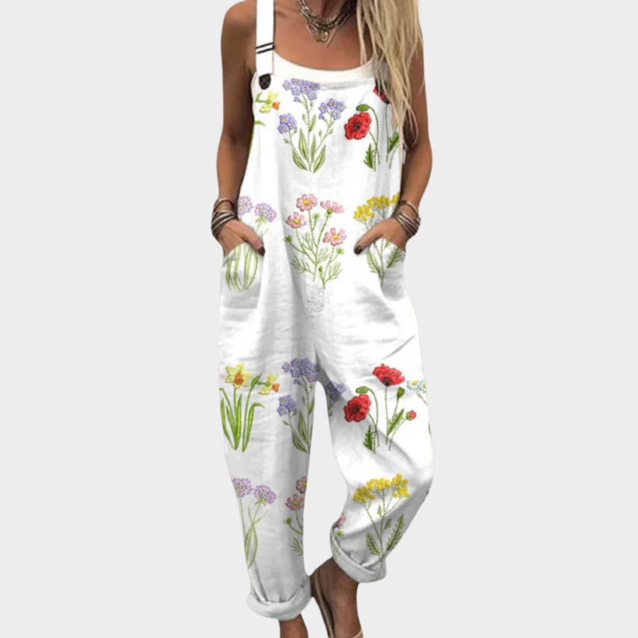 Hazel | White Floral Dungarees