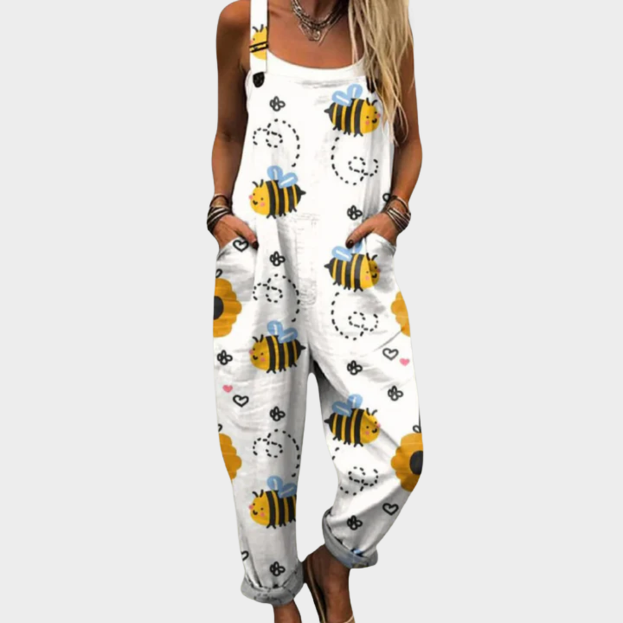 Prudence | White Print Dungarees