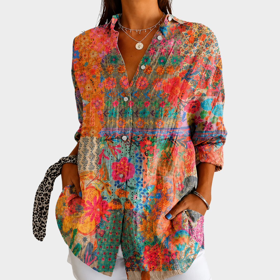 Sadie | Sunlit Wildflower Patchwork Button Frontnt Blouse