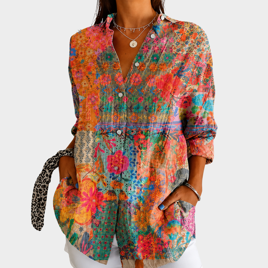 Sadie | Sunlit Wildflower Patchwork Button Frontnt Blouse