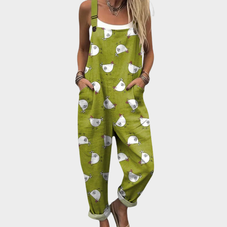 Tabitha | Green Print Dungarees
