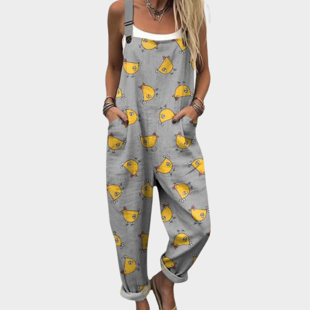 Tabitha | Green Print Dungarees