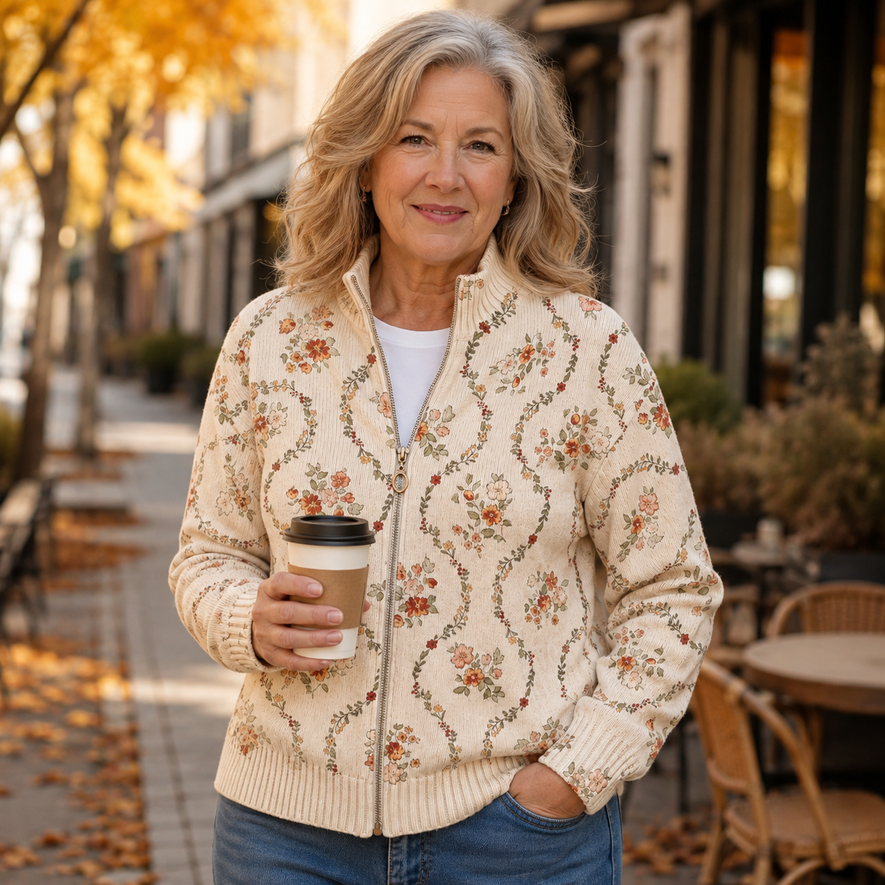 Persephone | Delicate Floral Vine Cream Print Cardigan