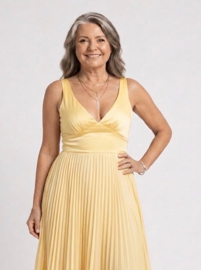 Noelia | Pleated V Neck Maxi Dress