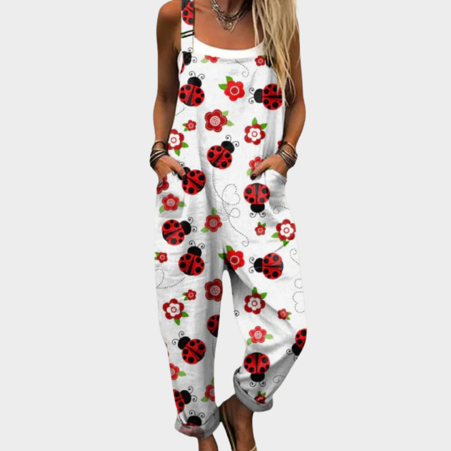 Edith | Red Floral Dungarees