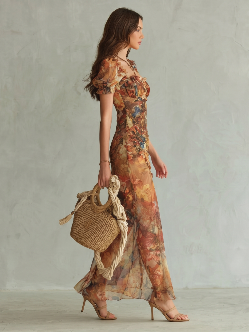Liana | Ruffled Sleeve Ruched Midi Dress