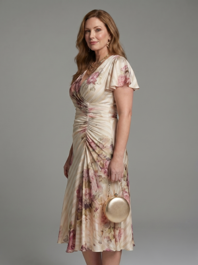 Helene | Flutter Sleeve Wrap Midi Dress