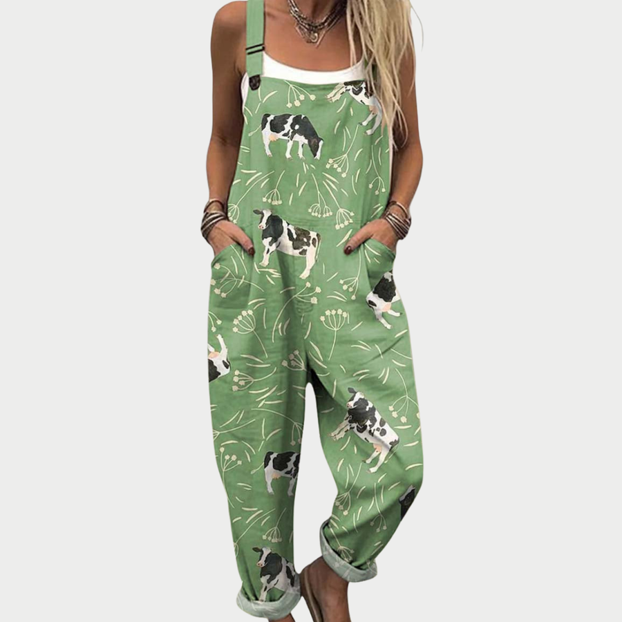 Daphne | Green Print Dungarees