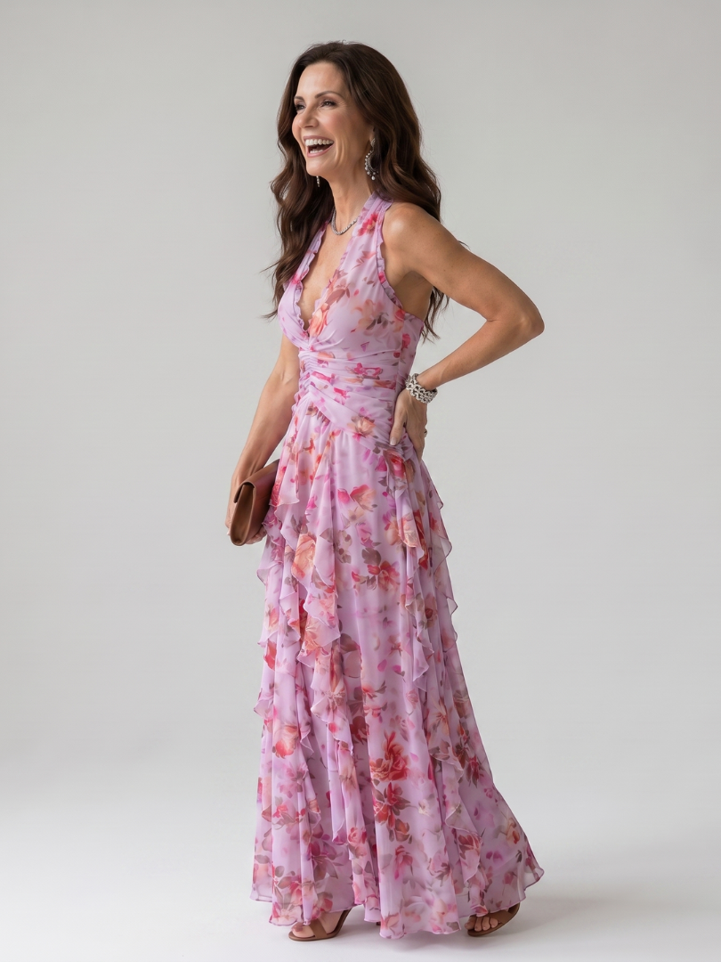 Aveline | Halter Neck Floral Maxi Dress