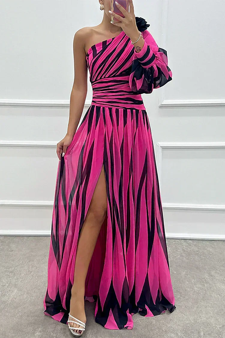 Dorothea | Elegant Striped Maxi Dress with One Shoulder