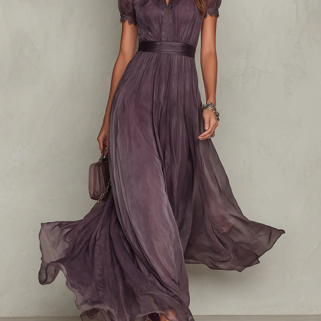 Audrey | Lace Trim Chiffon Maxi Dress