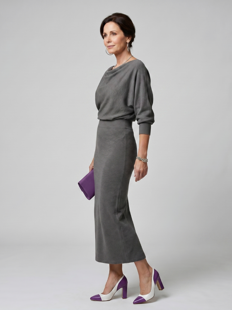 Bettany | Draped Cowl Neck Midi Dress