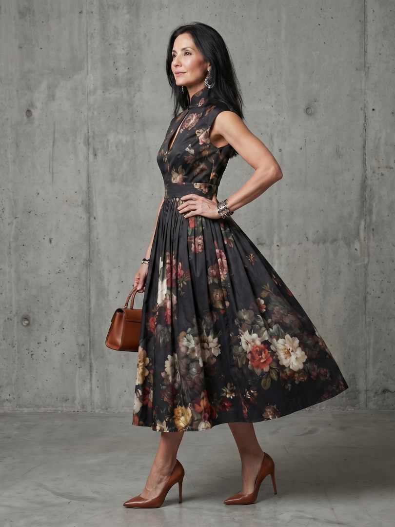 Ulla | High Neck Keyhole Floral Midi Dress