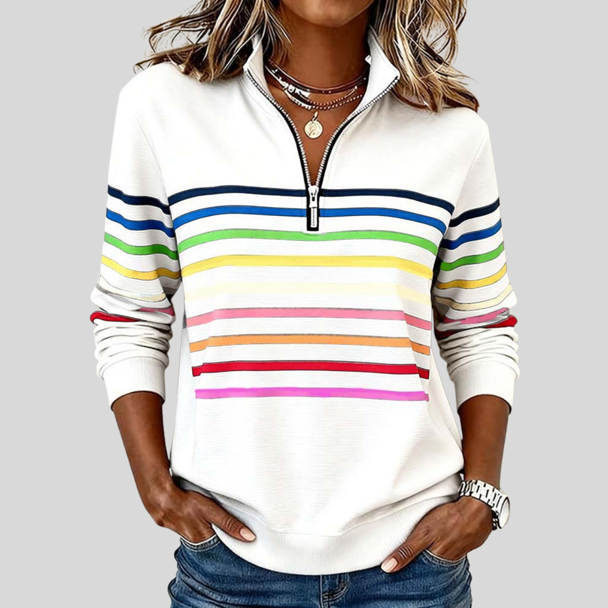 Prismette | Colourful Striped Quarter Zip Sweatshirt