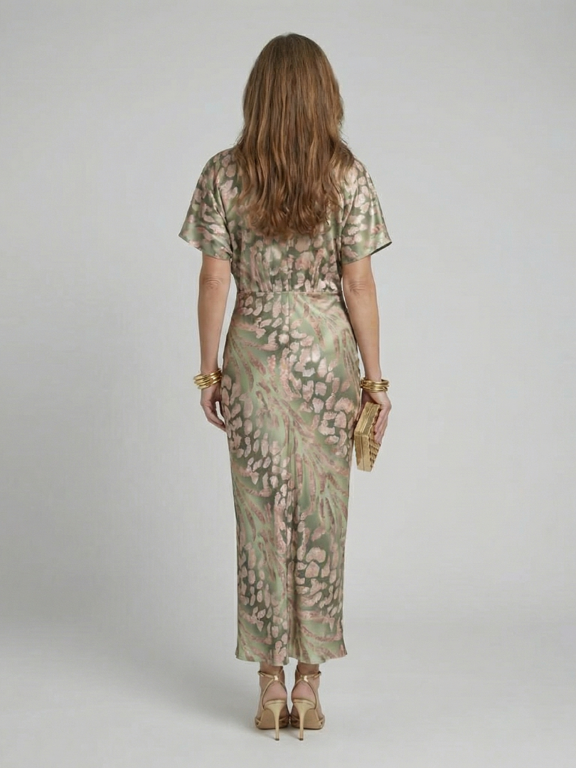 Delphine | Abstract Print V Neck Twist Waist Midi Dress
