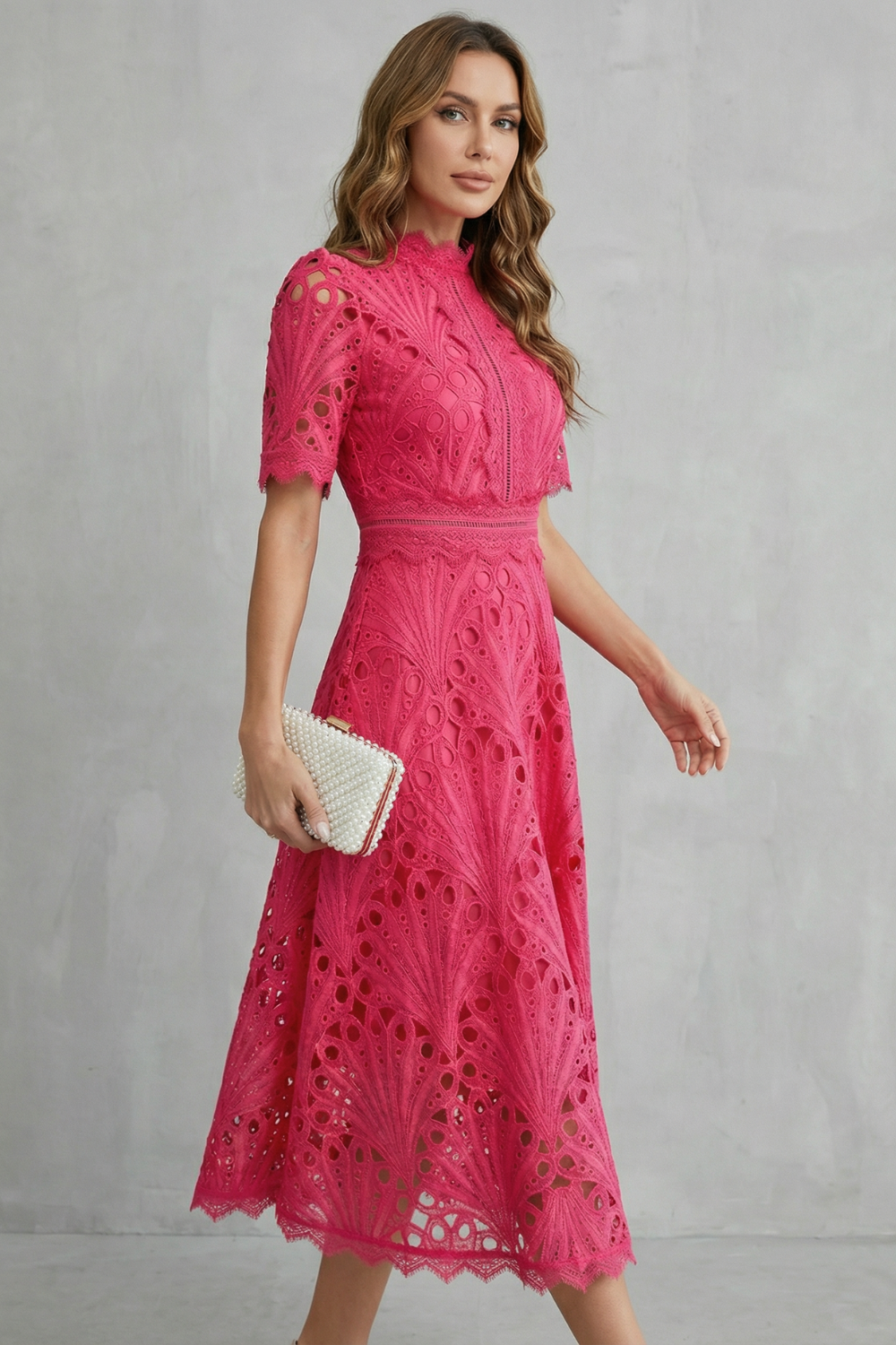 Annalise | Openwork High Neck Midi Dress