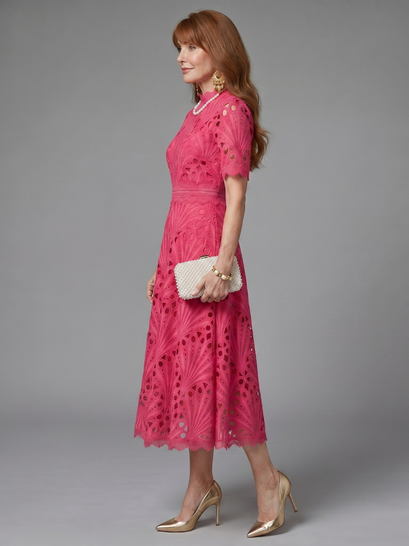 Mabel | Fitted-Waist Eyelet Midi Dress