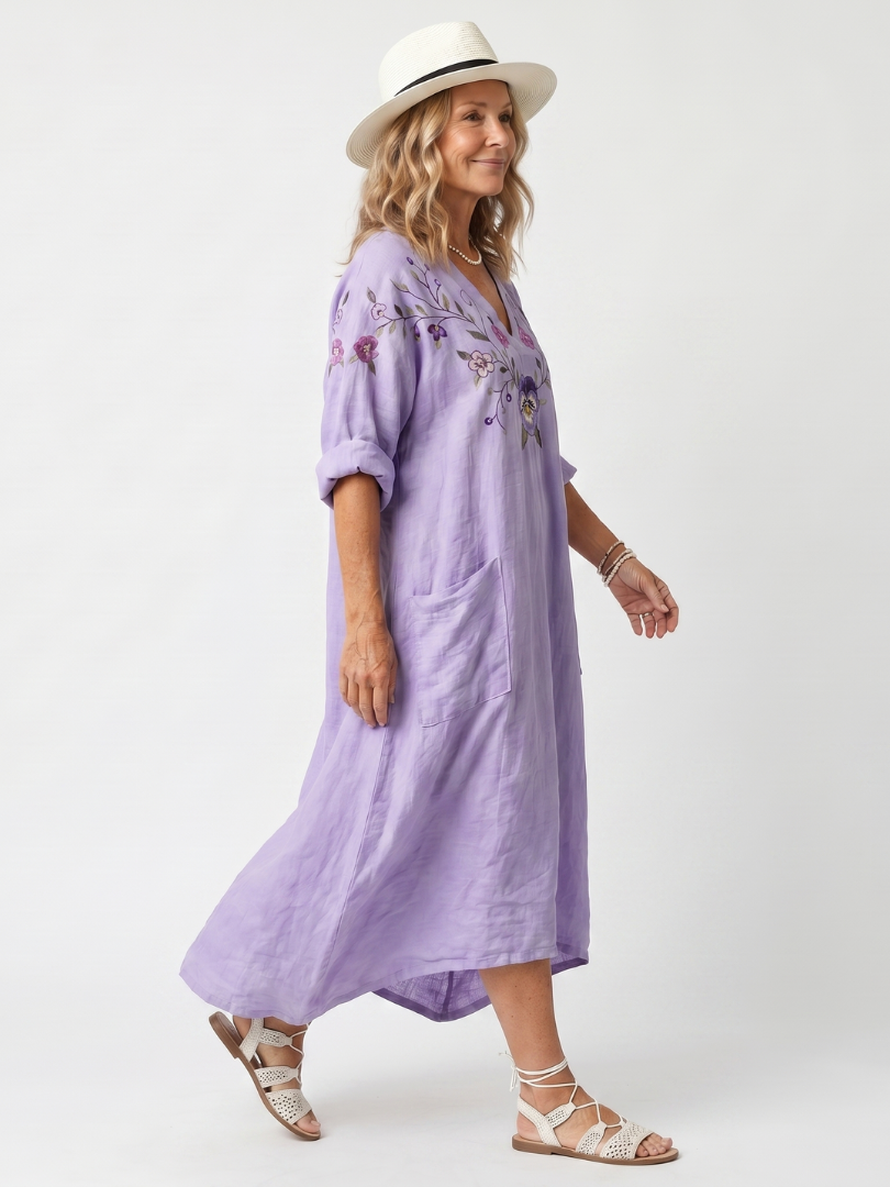 Tavi | Floral Embroidered Pocket Midi Dress