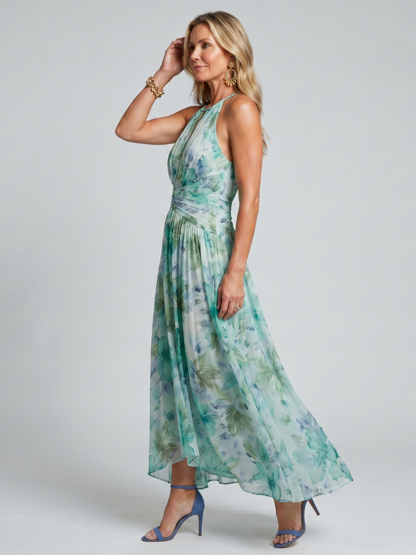 Gwyneth | Pleated Halter Floral Midi Dress