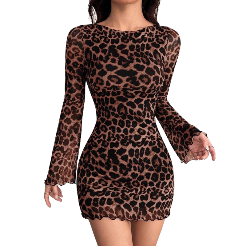 PENELOPE™ – Elegant Leopard Print Long-Sleeved Bodycon Dress
