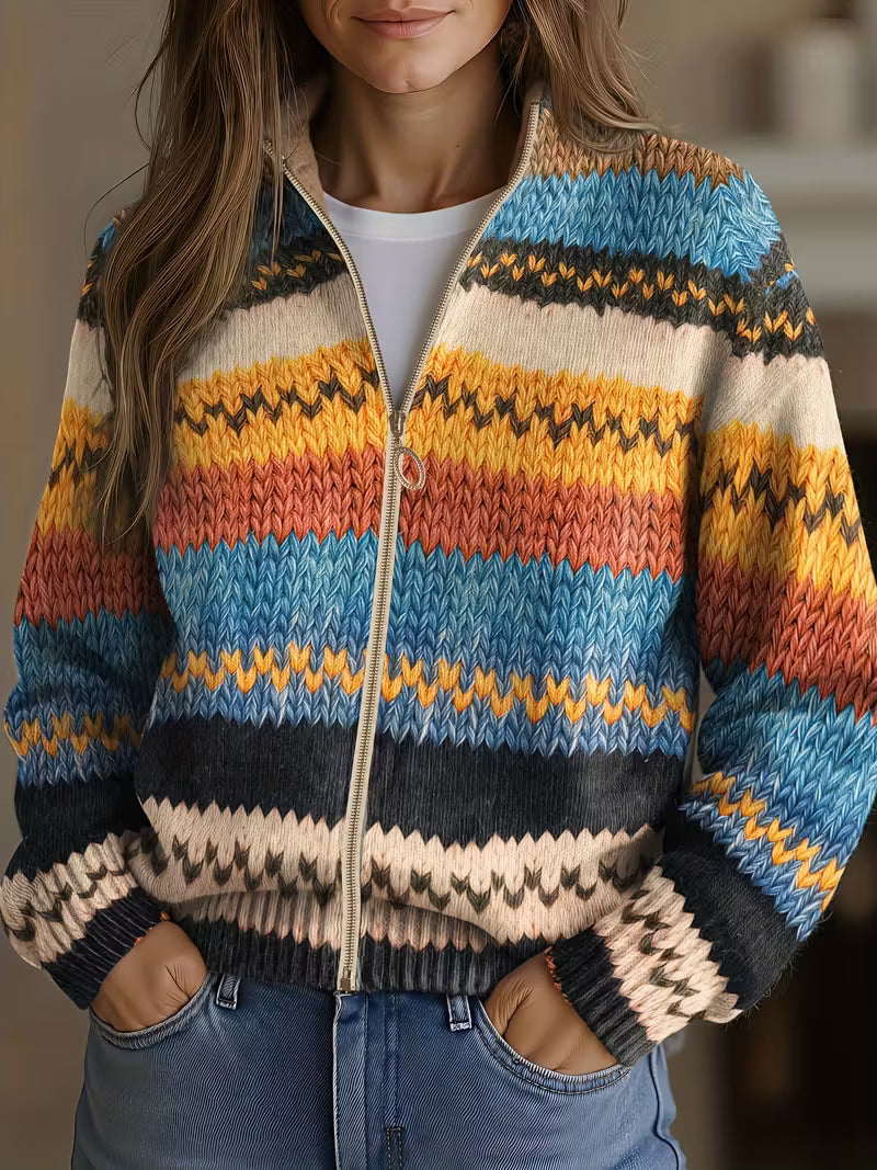 Yseult | Multicolour Zigzag Striped Knit Cardigan