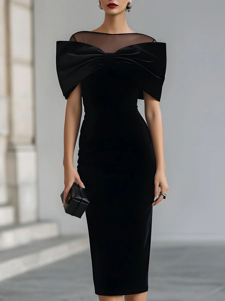 Regina | Velvet Midi Dress with Dramatic Bow