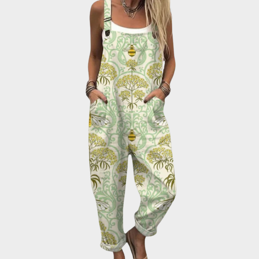 Agnes | Green Print Dungarees
