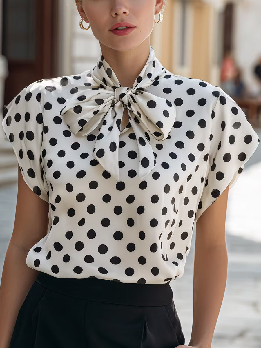Sylvia | Polka Dot Bow Neck Blouse