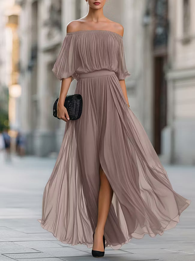 Adriana | Off Shoulder Pleated Maxi Dress