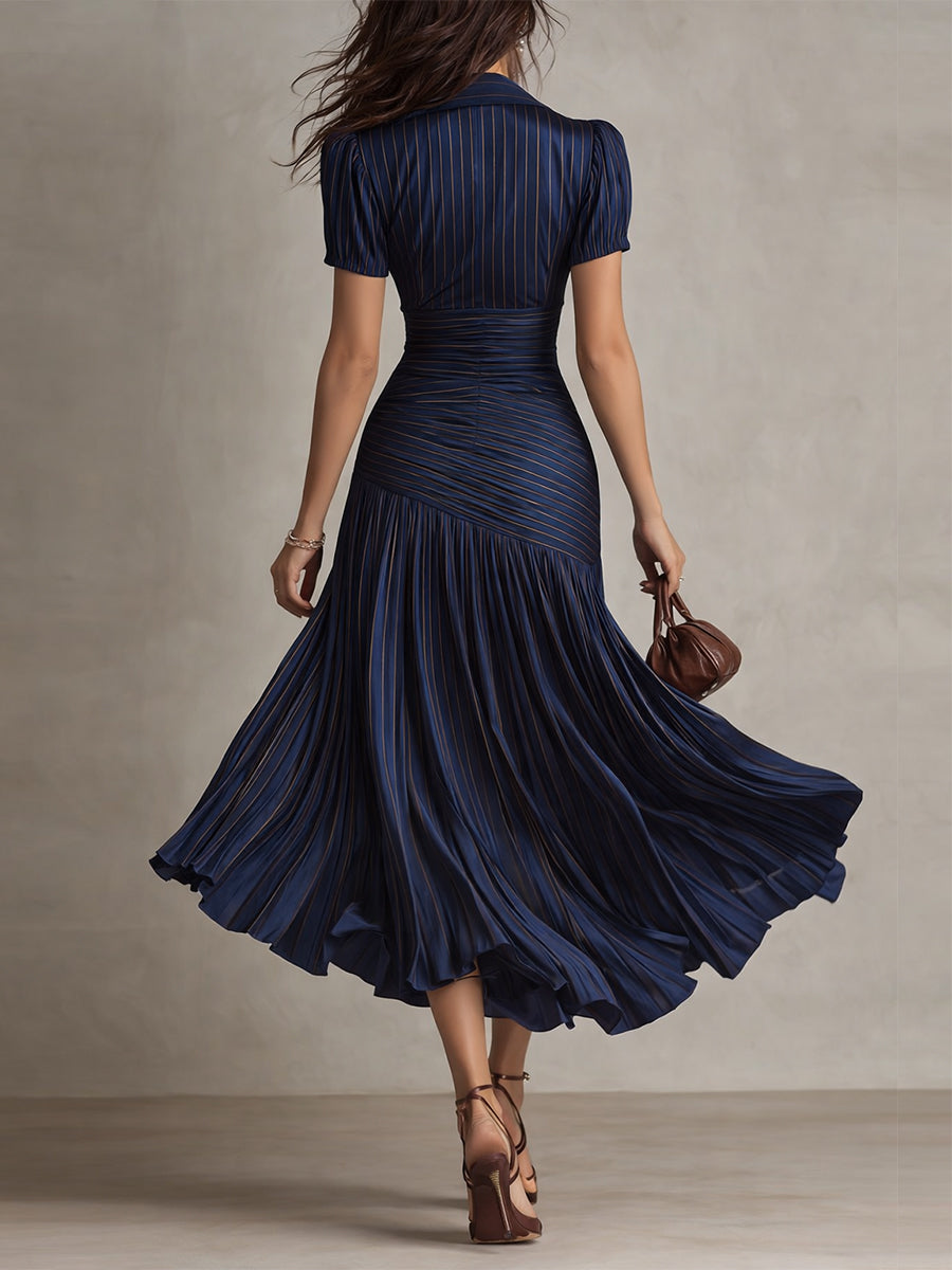 Vivian | Pleated Striped Midi Dress