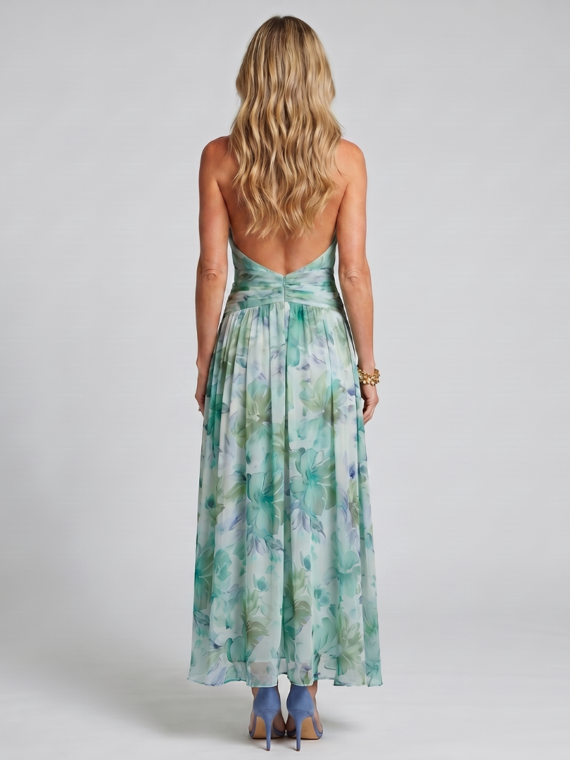 Gwyneth | Pleated Halter Floral Midi Dress