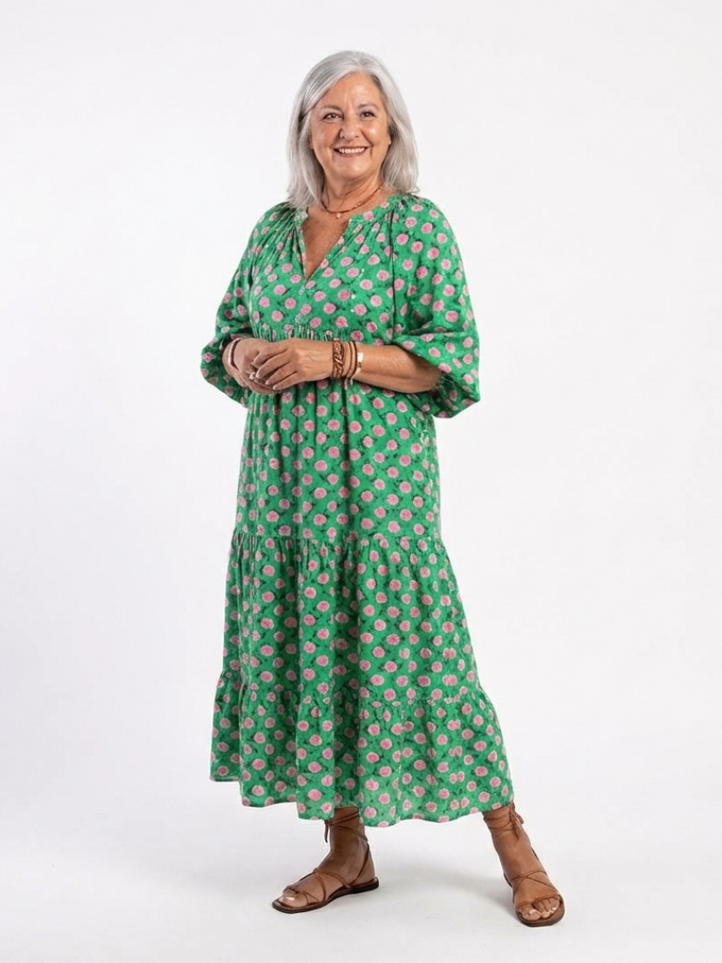 Ottoline | Floral Print V-Neck Tiered Midi Dress