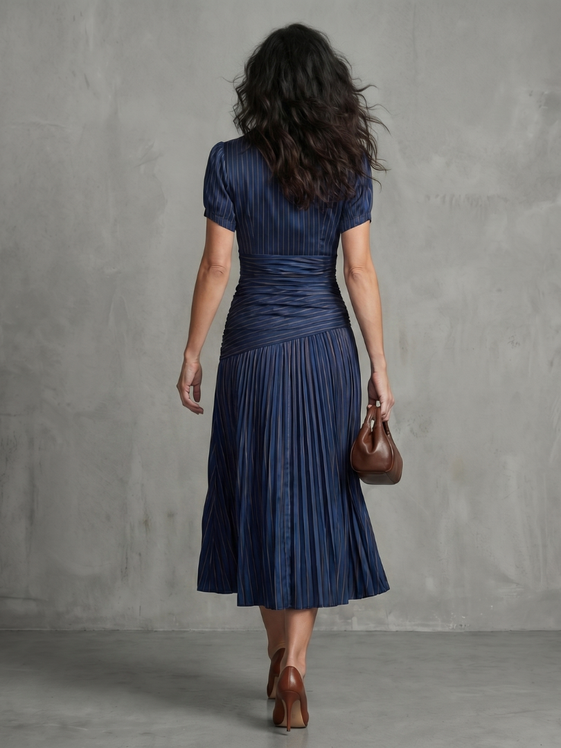 Theodosia | Pleated Waistline Stripe Midi Dress