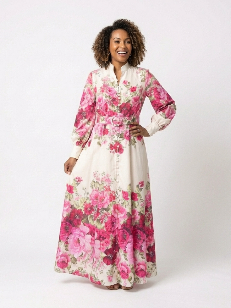 Kennedy | Long Sleeve Floral Belted Maxi Dress