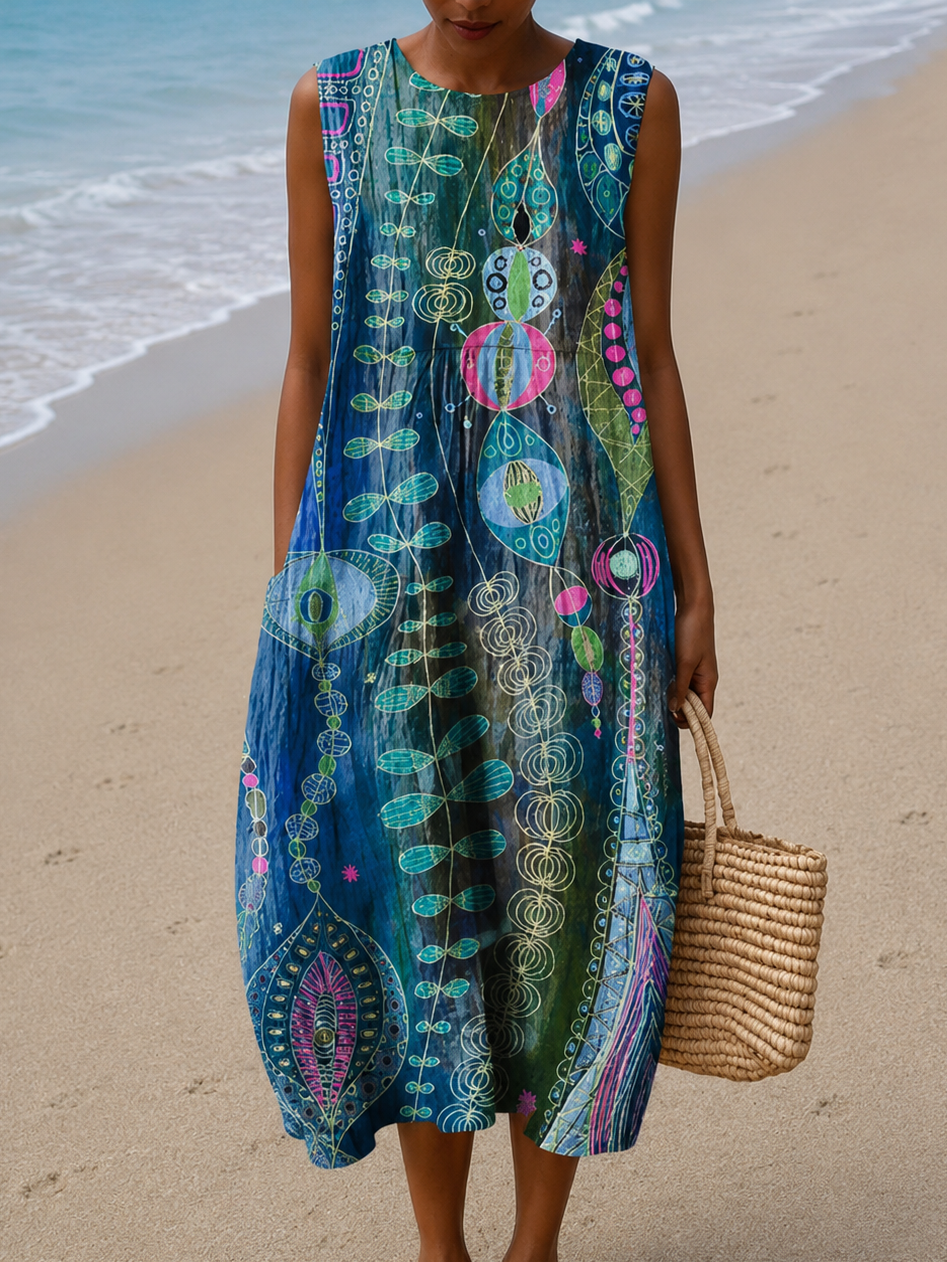 Sabrina | Artful Sleeveless Beach Midi Dress