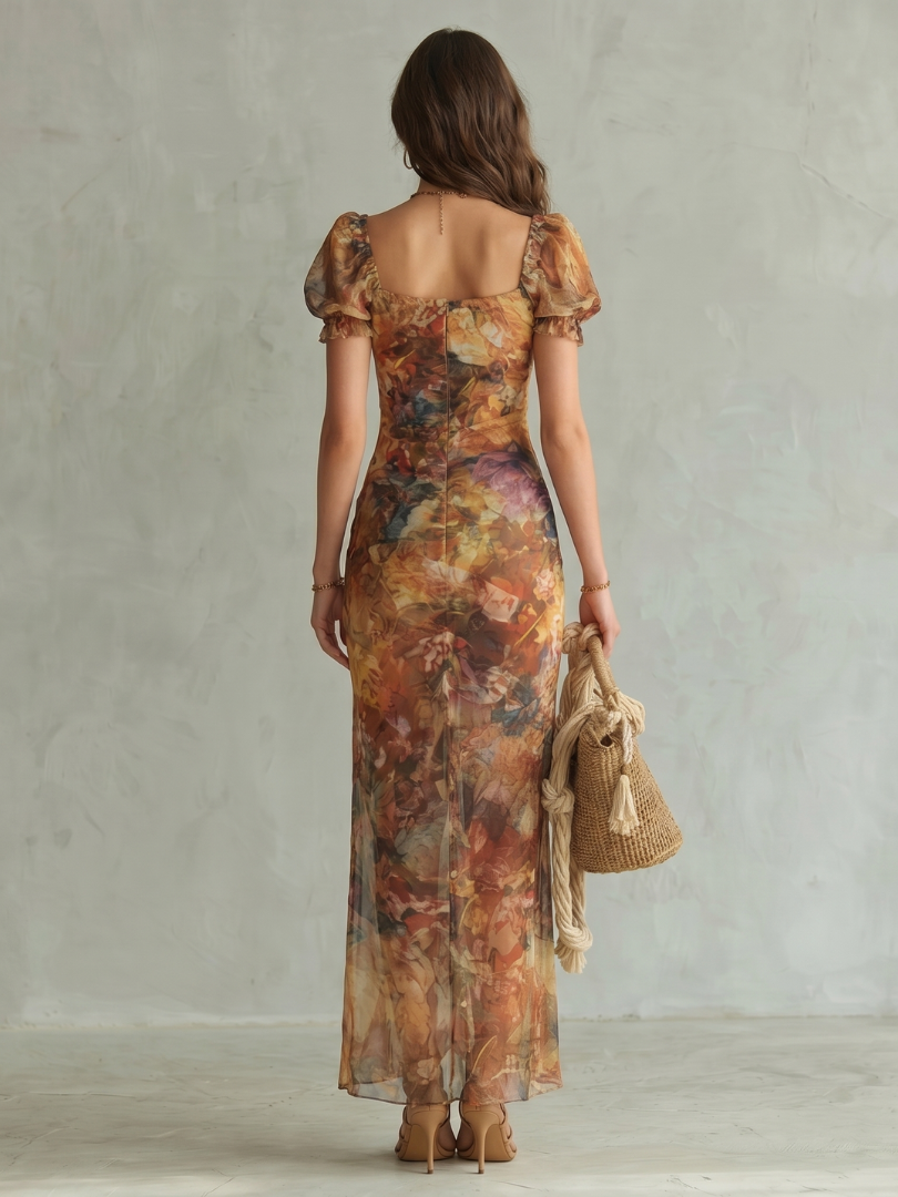 Liana | Ruffled Sleeve Ruched Midi Dress