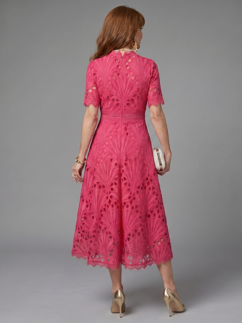 Mabel | Fitted-Waist Eyelet Midi Dress