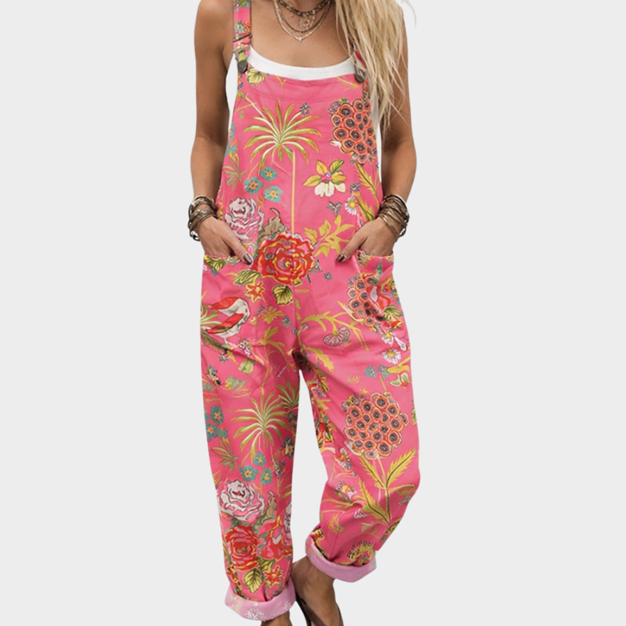 Margaret | Pink Print Dungarees
