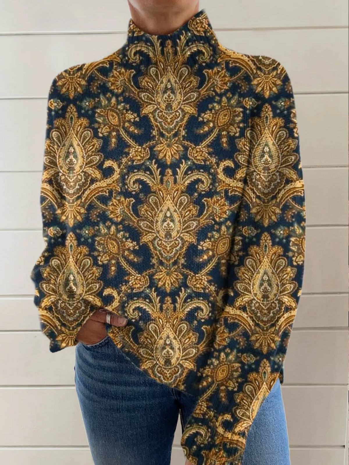 Pauline | Paisley High Neck Jumper