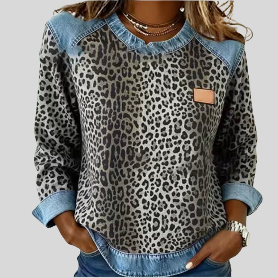 Hollyn | Leopard Print Jumper with Denim Collar