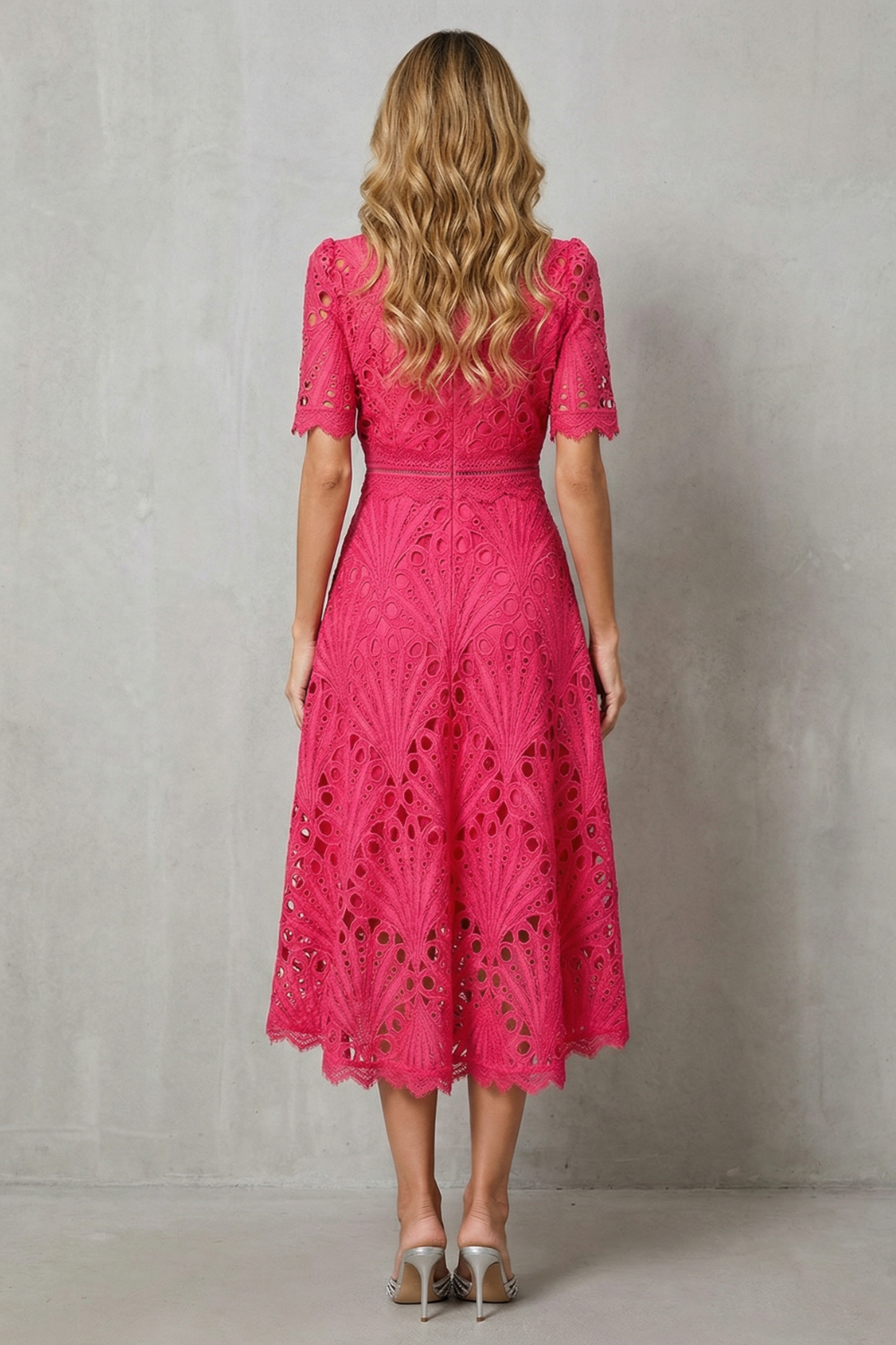 Annalise | Openwork High Neck Midi Dress