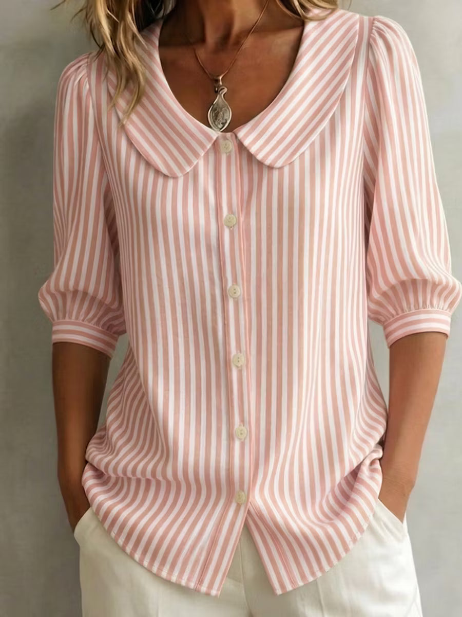 Kathryn | Refined Striped Peter Pan Collar Blouse