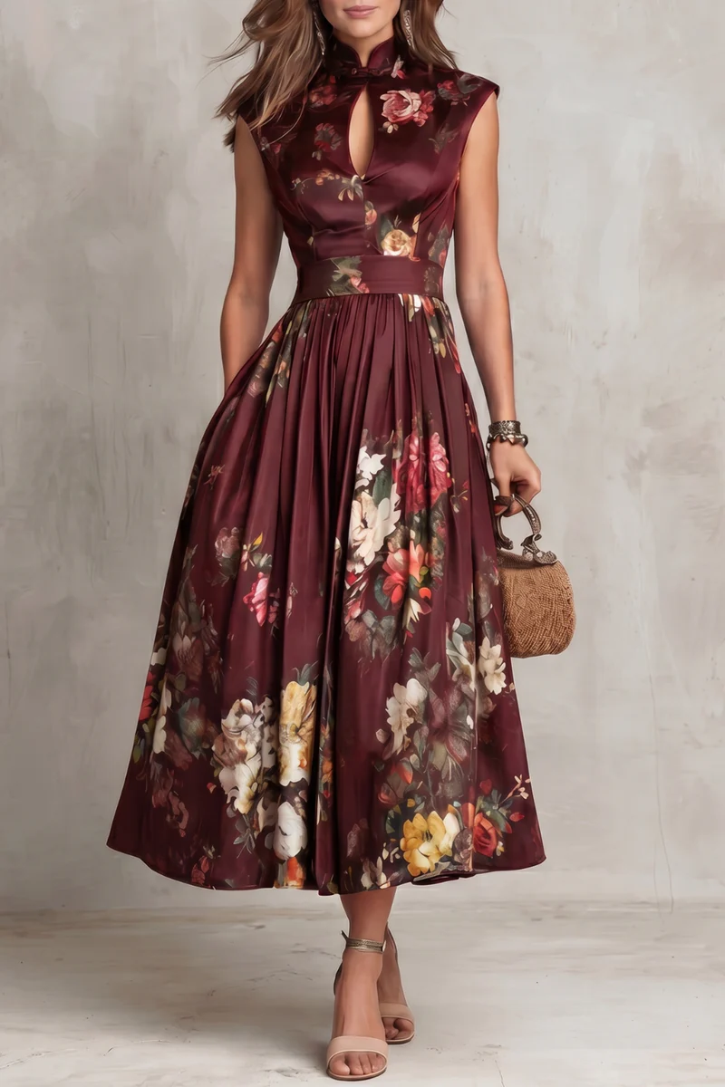 Camellia | Floral Keyhole Pleated Midi Dress