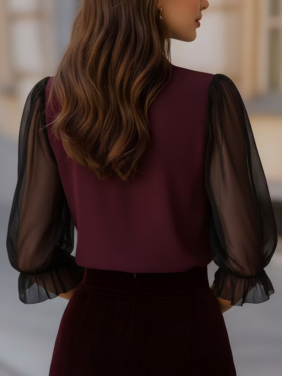 Fabienne | Sheer Puff Sleeve Button Blouse