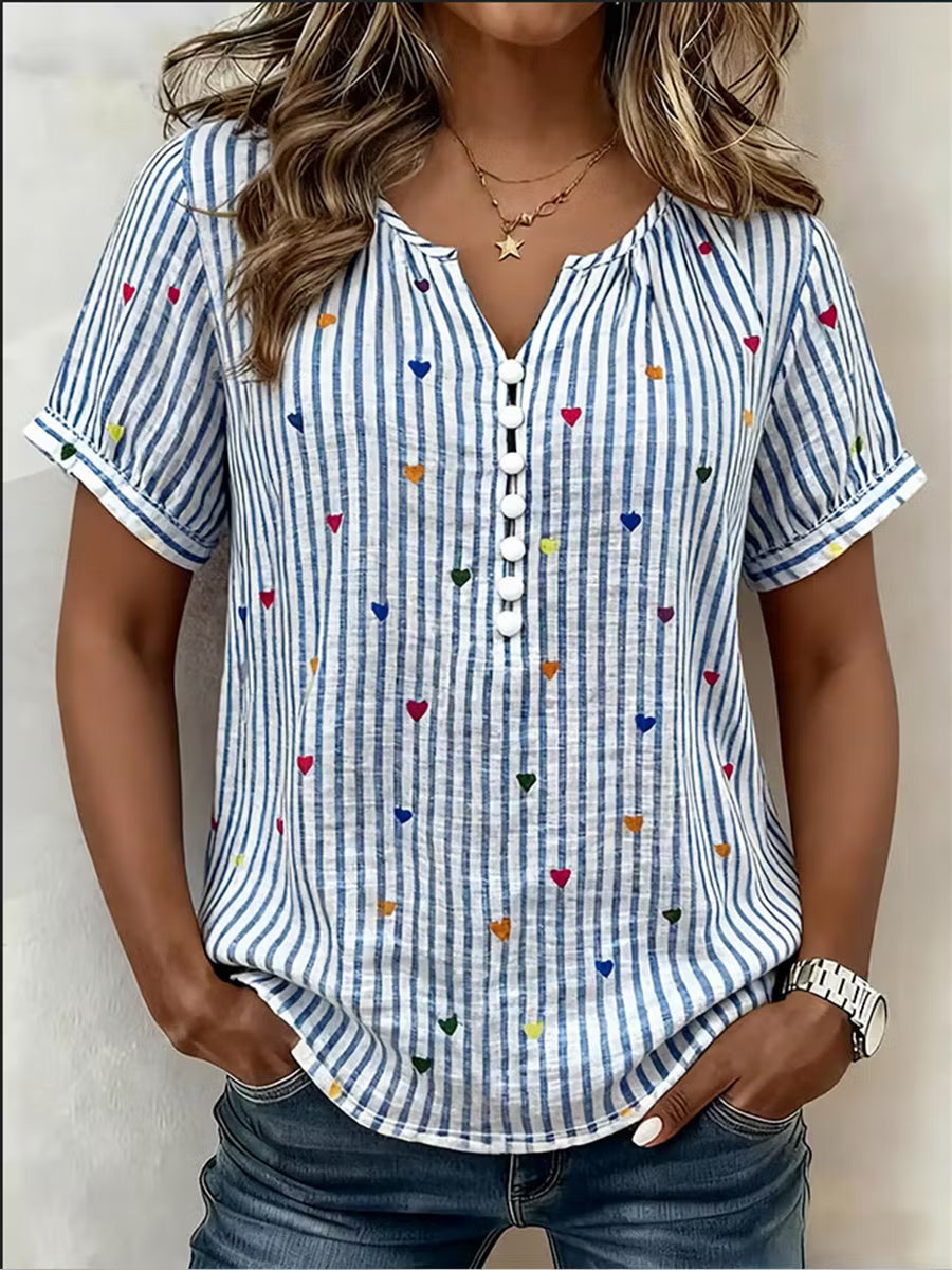 Penelope | Heart Print Striped Blouse
