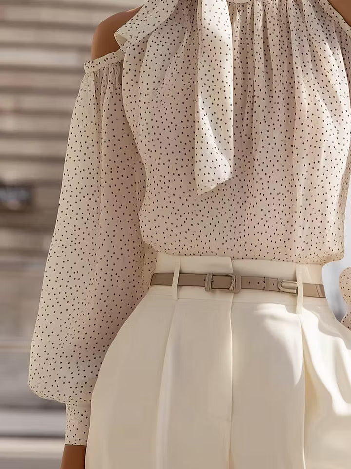 Adelina | Cold Shoulder Scarf Tie Blouse